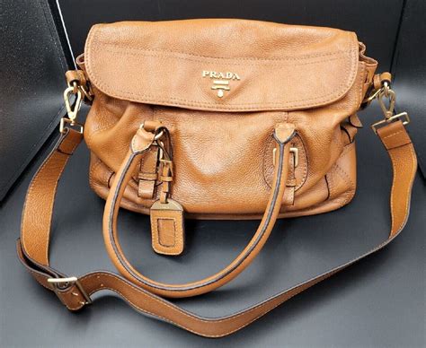 prada bauletto handbag 15 x11 style br3107|Authentic PRADA BAULETTO Vitello Daino Camel Rame .